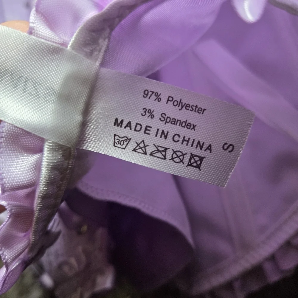 Lavender Satin Corset Top Lace Up Boned Bustier Floral Brocade Strapless Women S